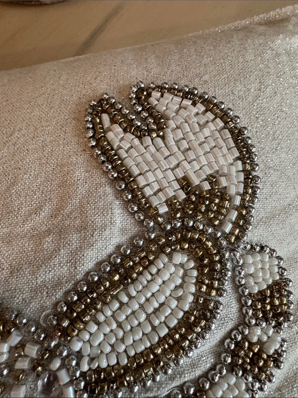 Beaded Crab Decorative Pillow - White and Gold